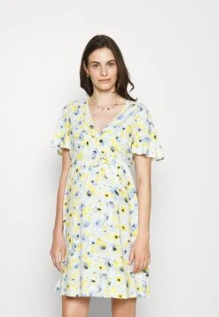 Woven Chiffon Wrap Dress- Jurk -White/Light Blue