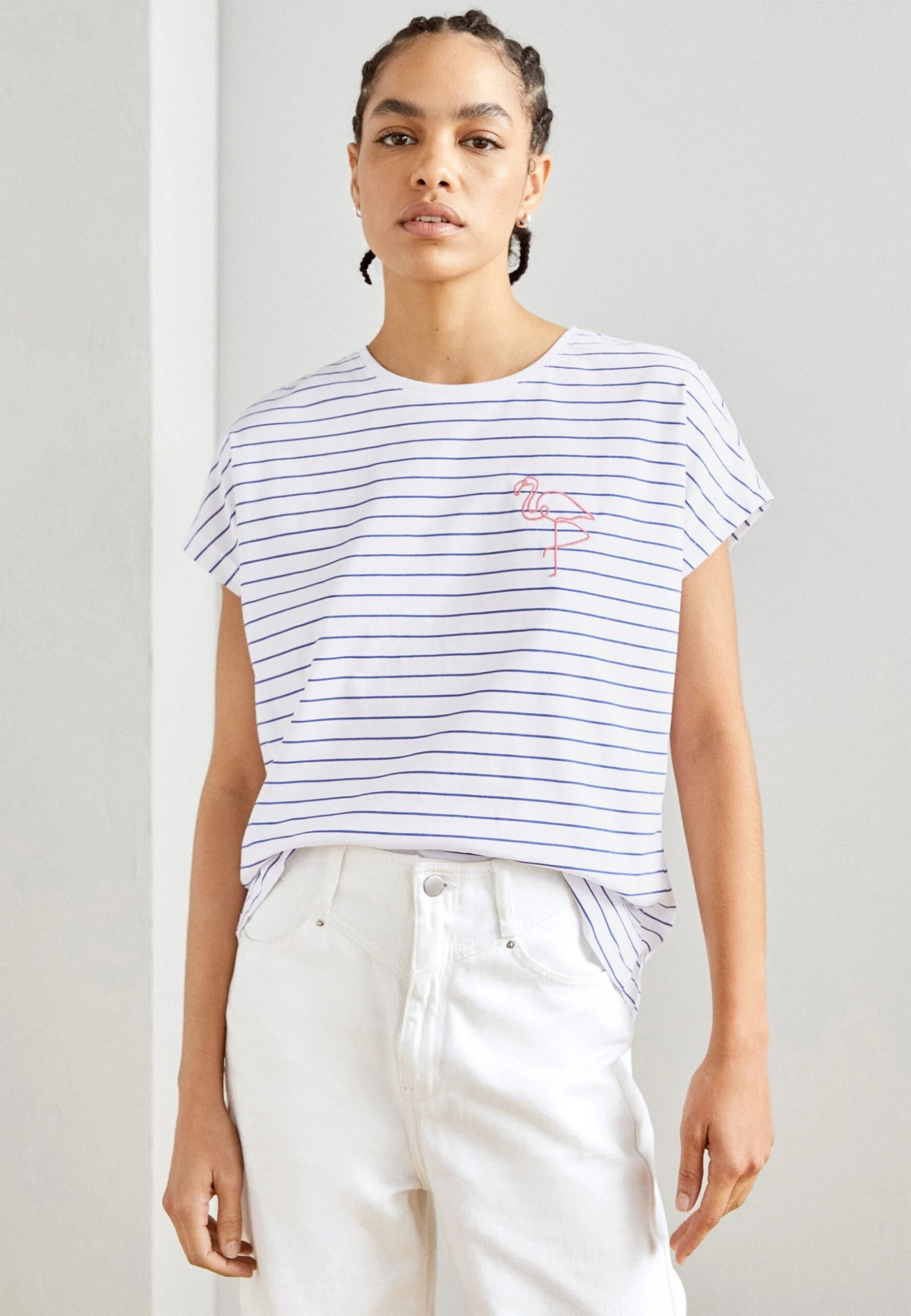 Anna Field Placed Stripe Flamingo Francesca- T-Shirt Print - White 1 Anna Field Placed Stripe Flamingo Francesca- T-Shirt Print - White
